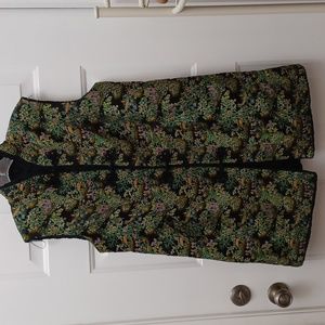 VTG Oriental silk embroidered sleeveless reversible vest faux fur L XL Vintage